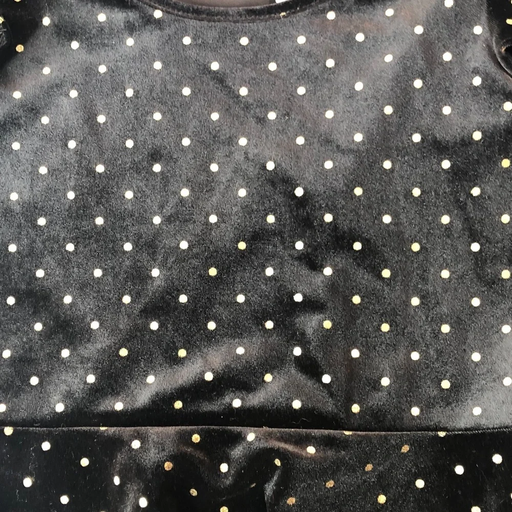 The Children’s Place elegant black velvet like dress gold glittery dots girls 5T